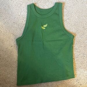 Green Cotton Blend Tank Top with Lime Embroidery